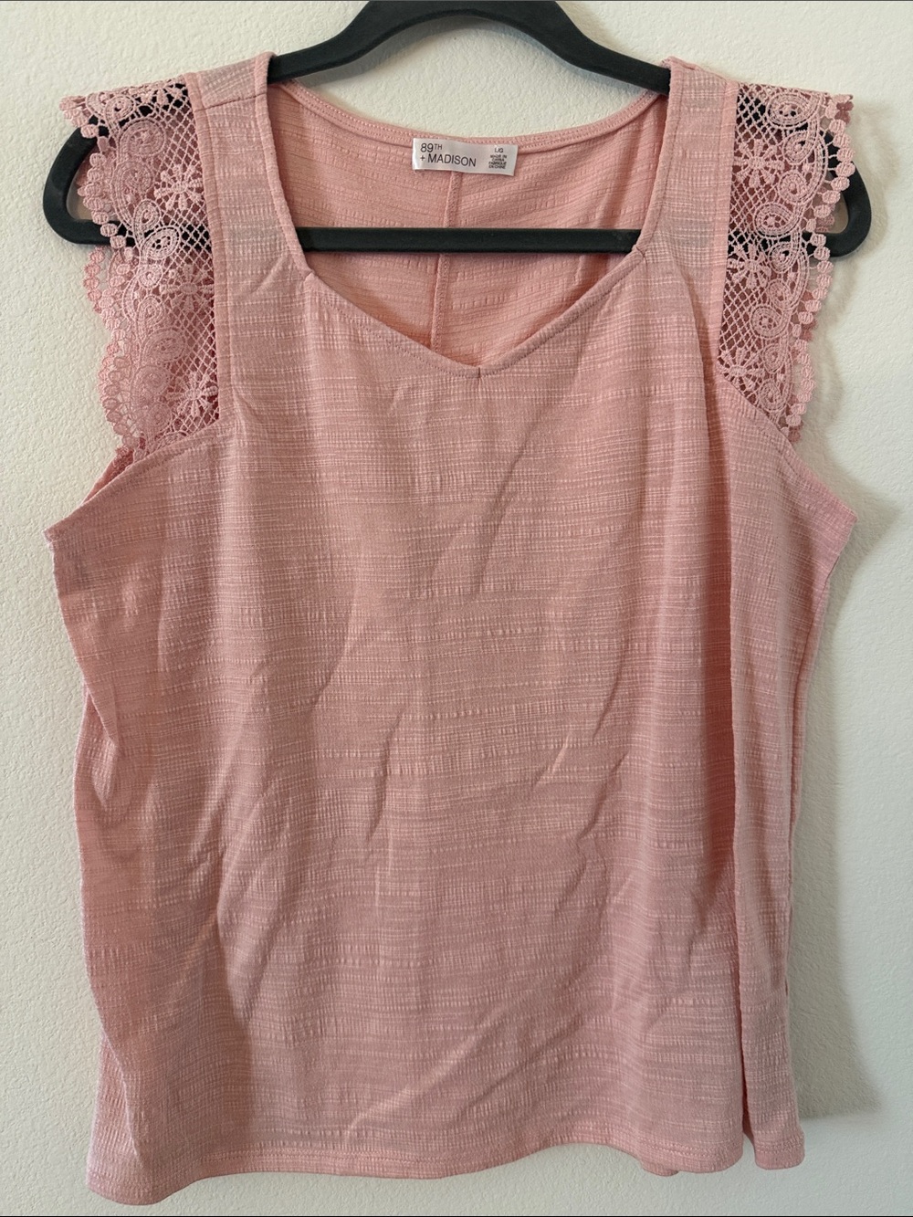 Madison Dusty Pink Crochet-Shoulder V-Neck Tank
